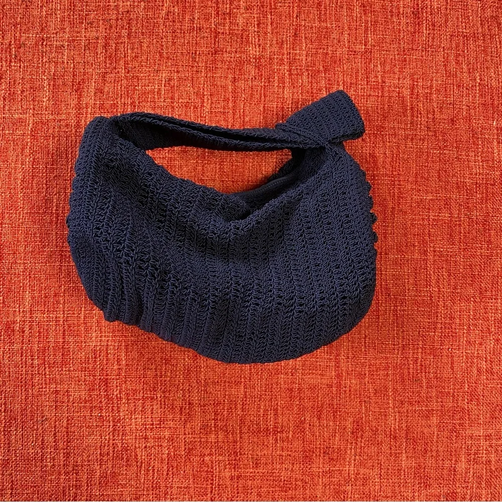 VTG 30’s 40’s Navy Blue Crochet Convertible Clutch With Strap Wristlet